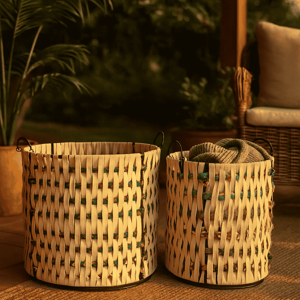 Multicolor Cotton Baskets | Boho Storage Set of 2 | Gleemium