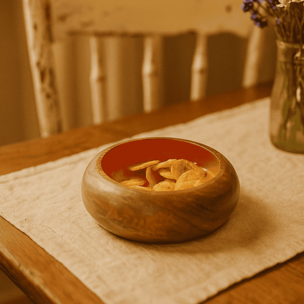 Mango Wood Snack Bowl | Raw Enamel Orange Handmade