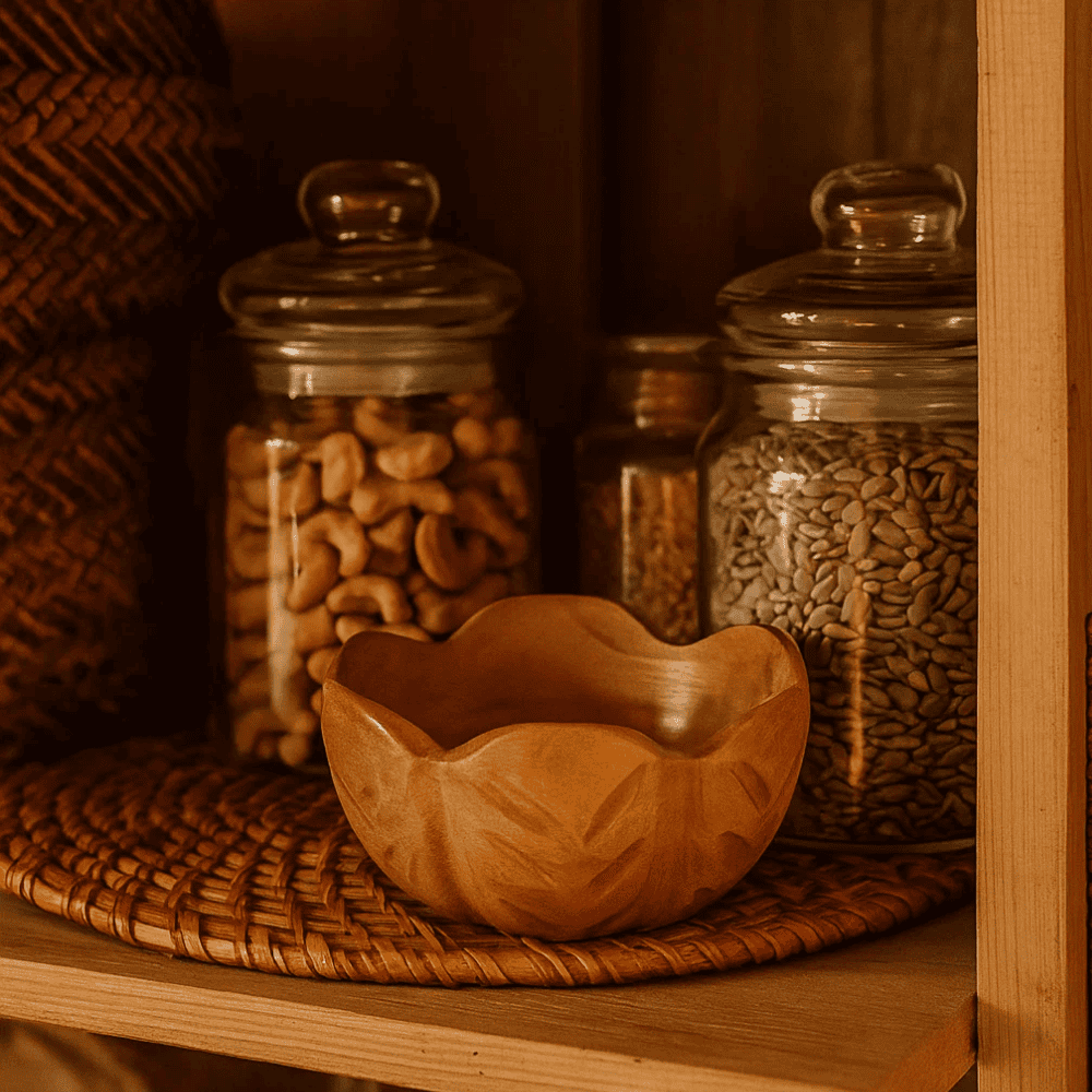 Handcut Pistachio Nut Bowl – Flower-Shaped Wooden Snack Dish