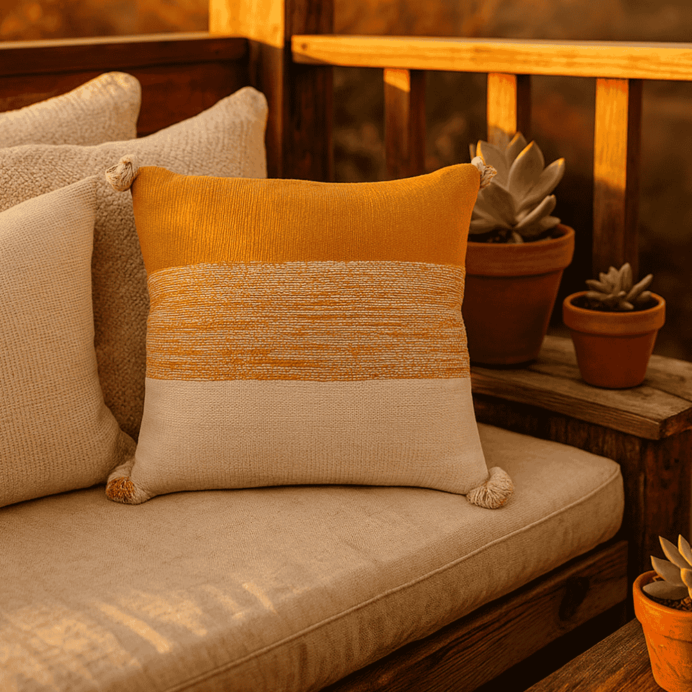 Blazed Amber Cotton Cushion Cover – Handwoven