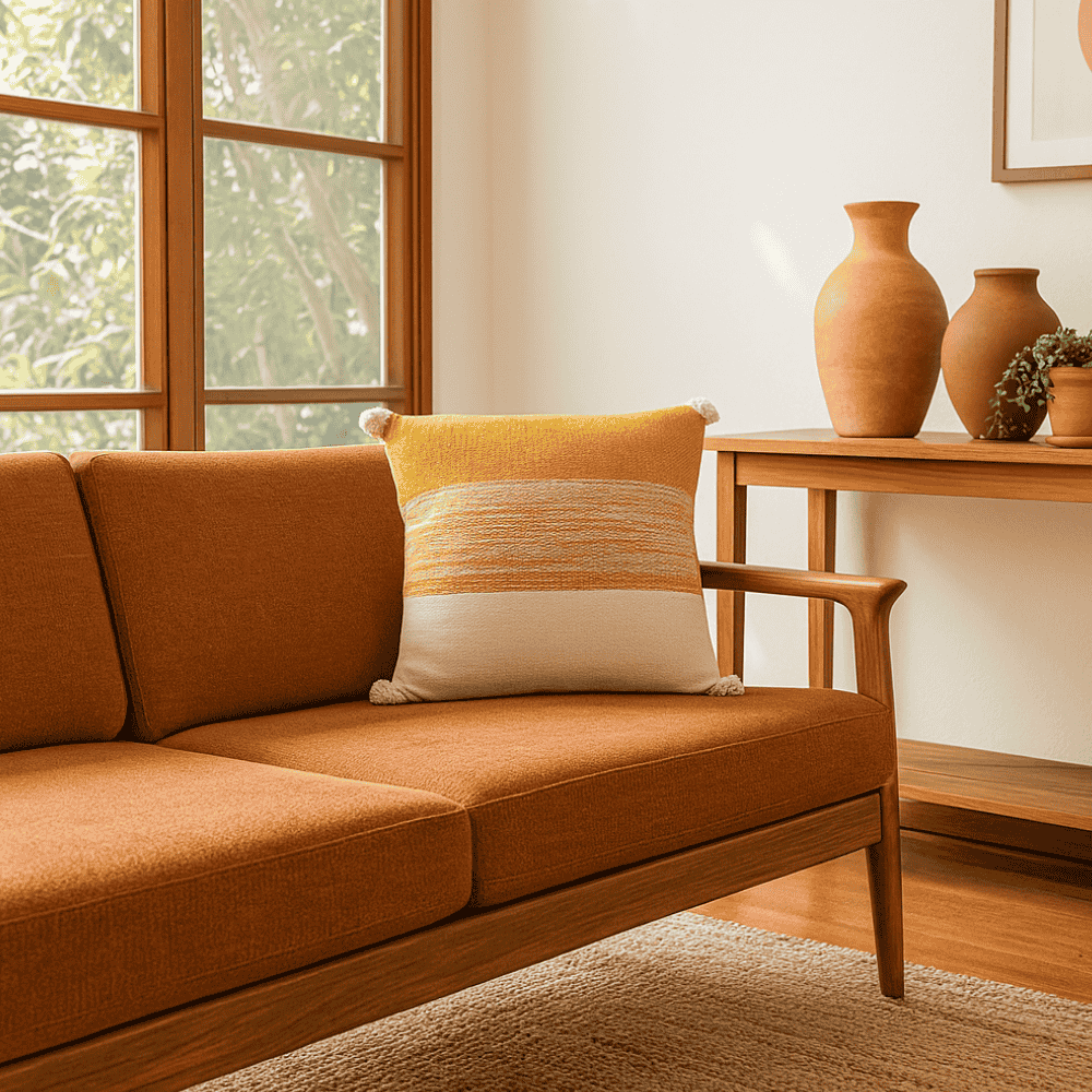 Blazed Amber Cotton Cushion Cover – Handwoven