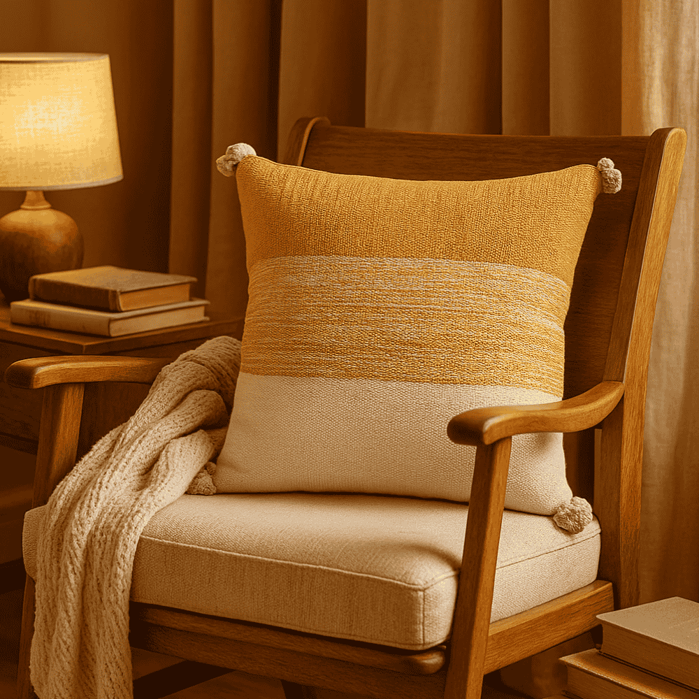 Blazed Amber Cotton Cushion Cover – Handwoven