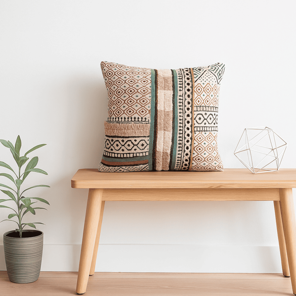 Geometric Pattern Textured Cotton Cushion Cover