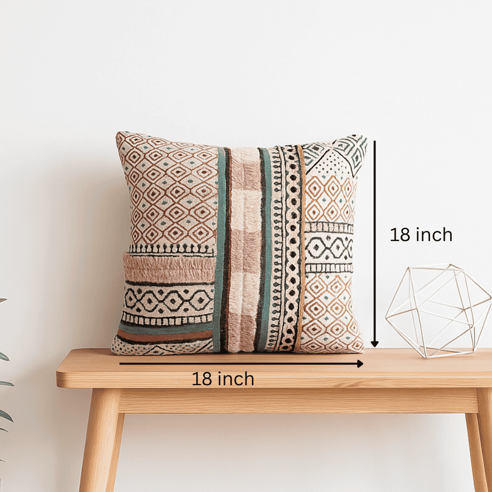 Geometric Pattern Textured Cotton Cushion Cover