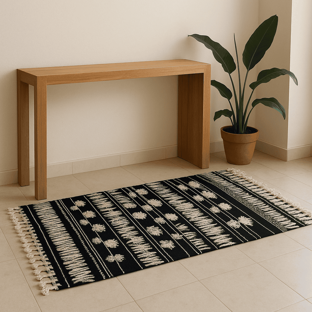 Textured Geometric Rug with Tassels