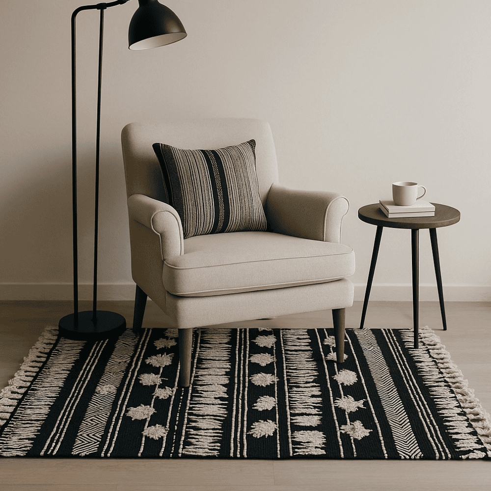 Textured Geometric Rug with Tassels