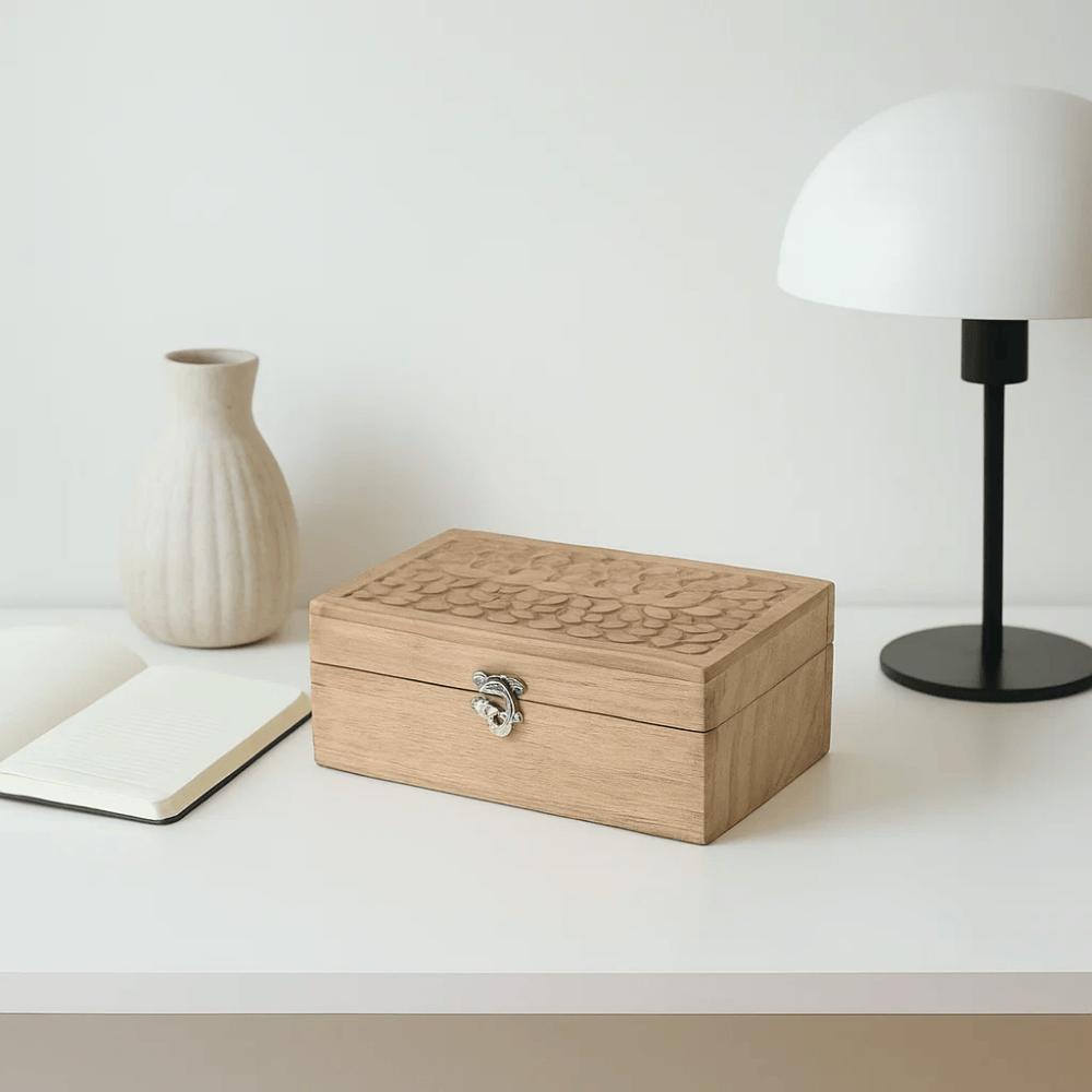 Hand Carved Classic Wooden Keepsake Box