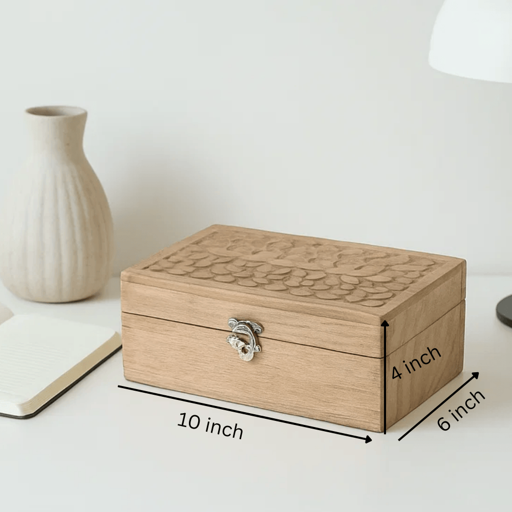 Hand Carved Classic Wooden Keepsake Box