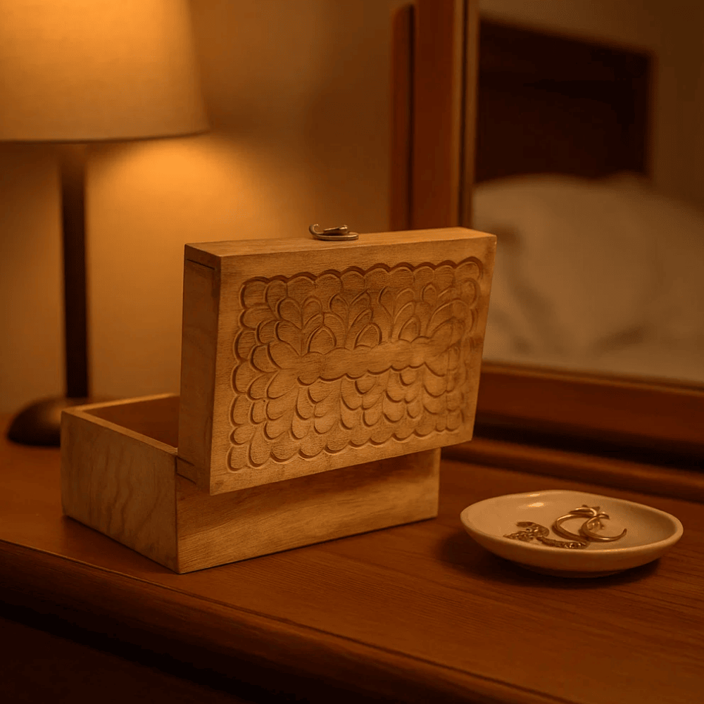 Hand Carved Classic Wooden Keepsake Box