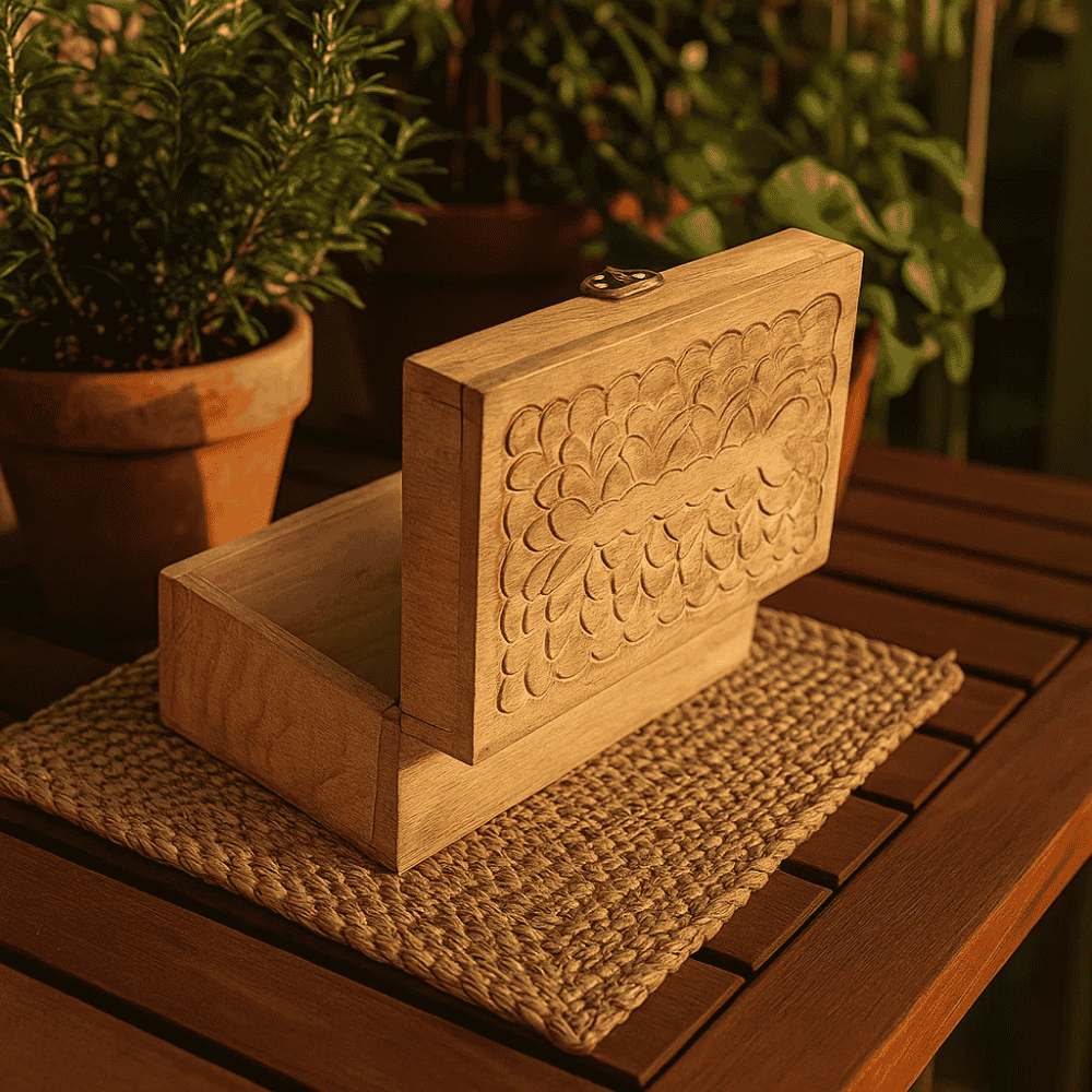 Hand Carved Classic Wooden Keepsake Box