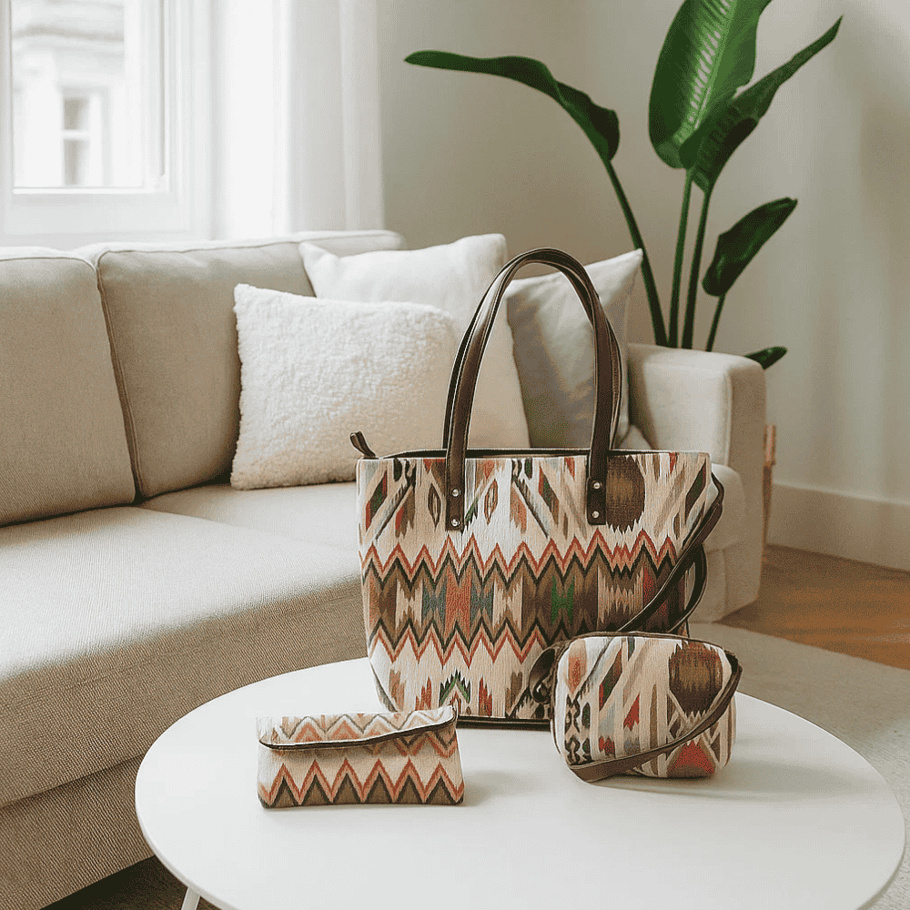 Jacquard Cotton Tote, Sling & Wallet Set – Handwoven