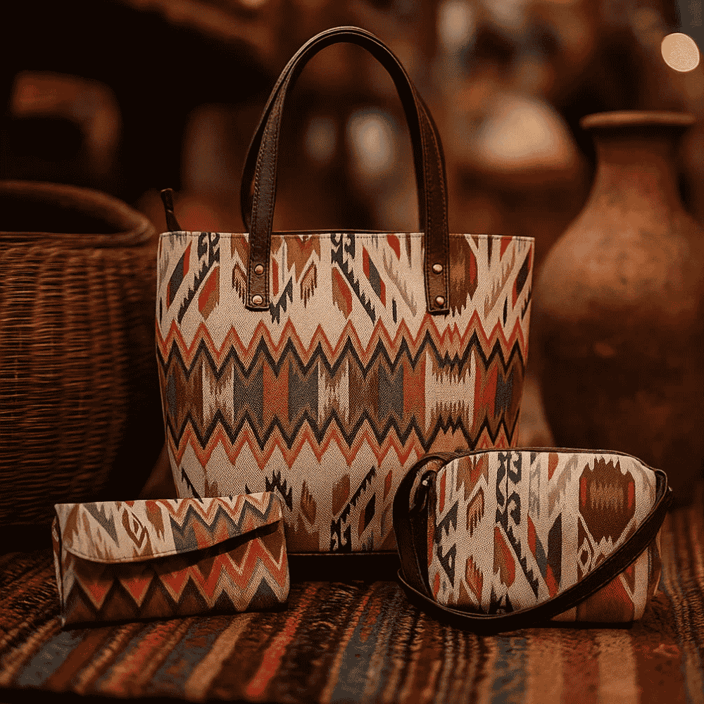 Jacquard Cotton Tote, Sling &amp; Wallet Set – Handwoven
