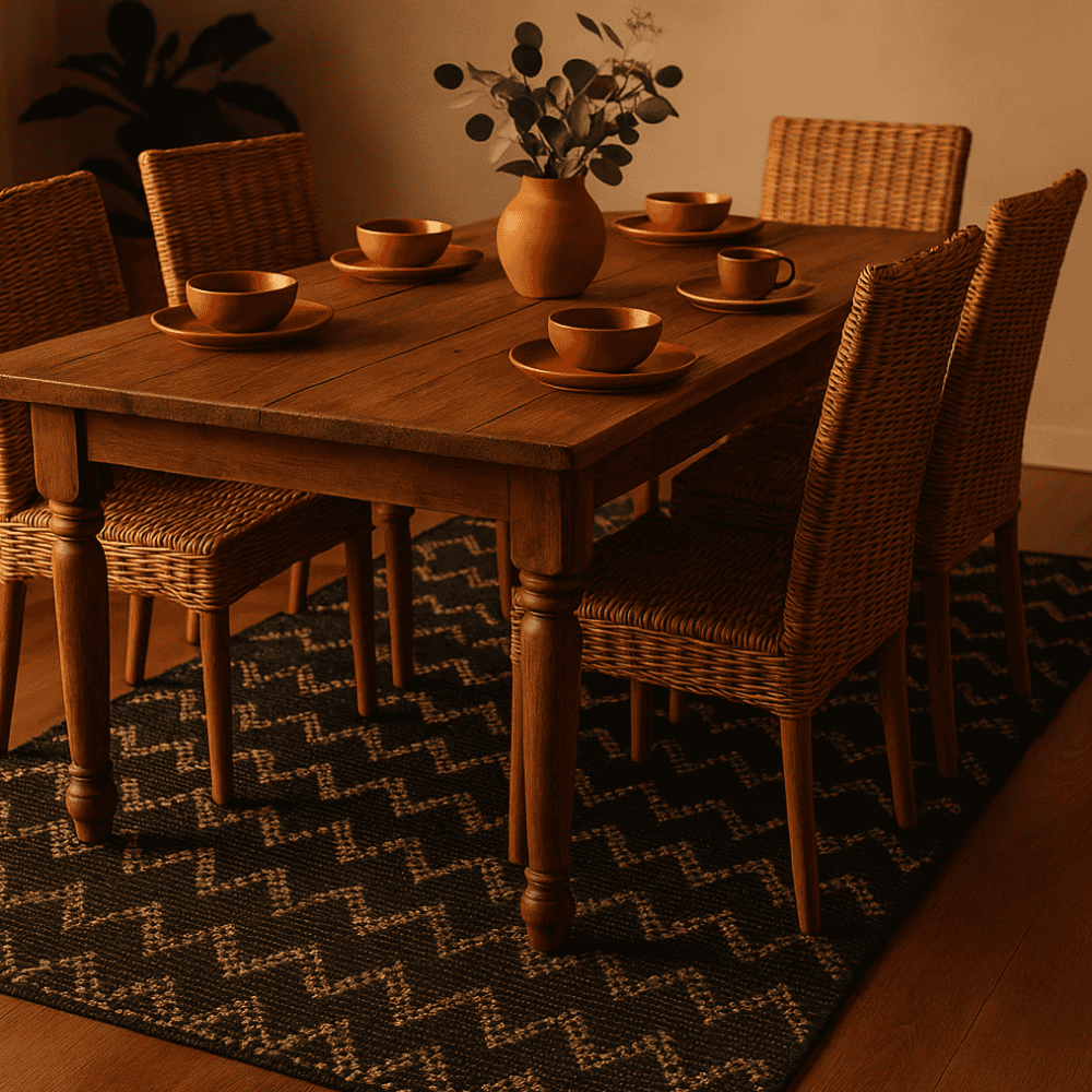 Handwoven Black Jute Rug – Chevron Patterned Artisan Floor Decor