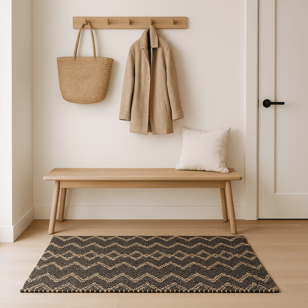 Handwoven Black Jute Rug – Chevron Patterned Artisan Floor Decor