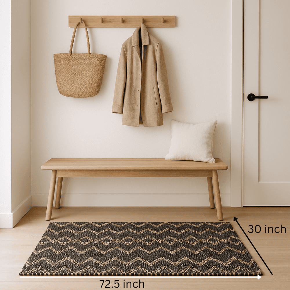 Handwoven Black Jute Rug – Chevron Patterned Artisan Floor Decor