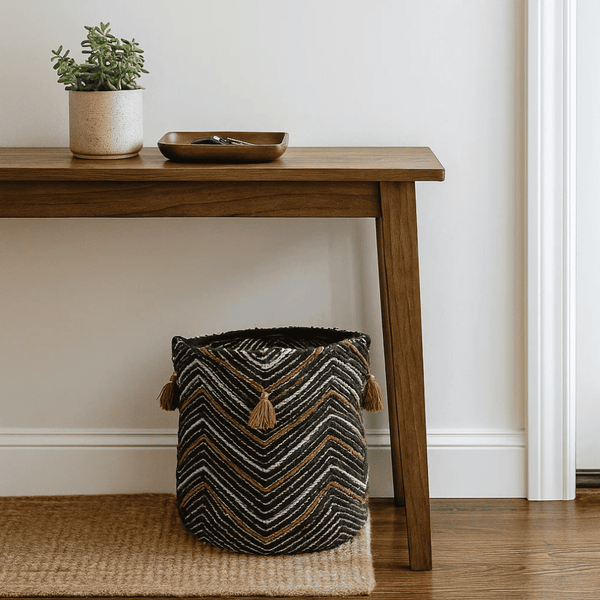 Zigzag Cotton Basket | Textured Black Storage | Gleemium