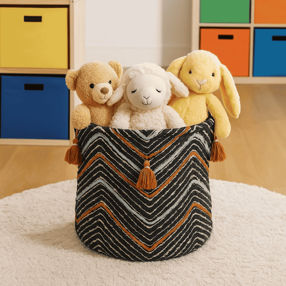 Textured Zig-zag Multi-purpose Storage Basket – Cotton Storage Basket