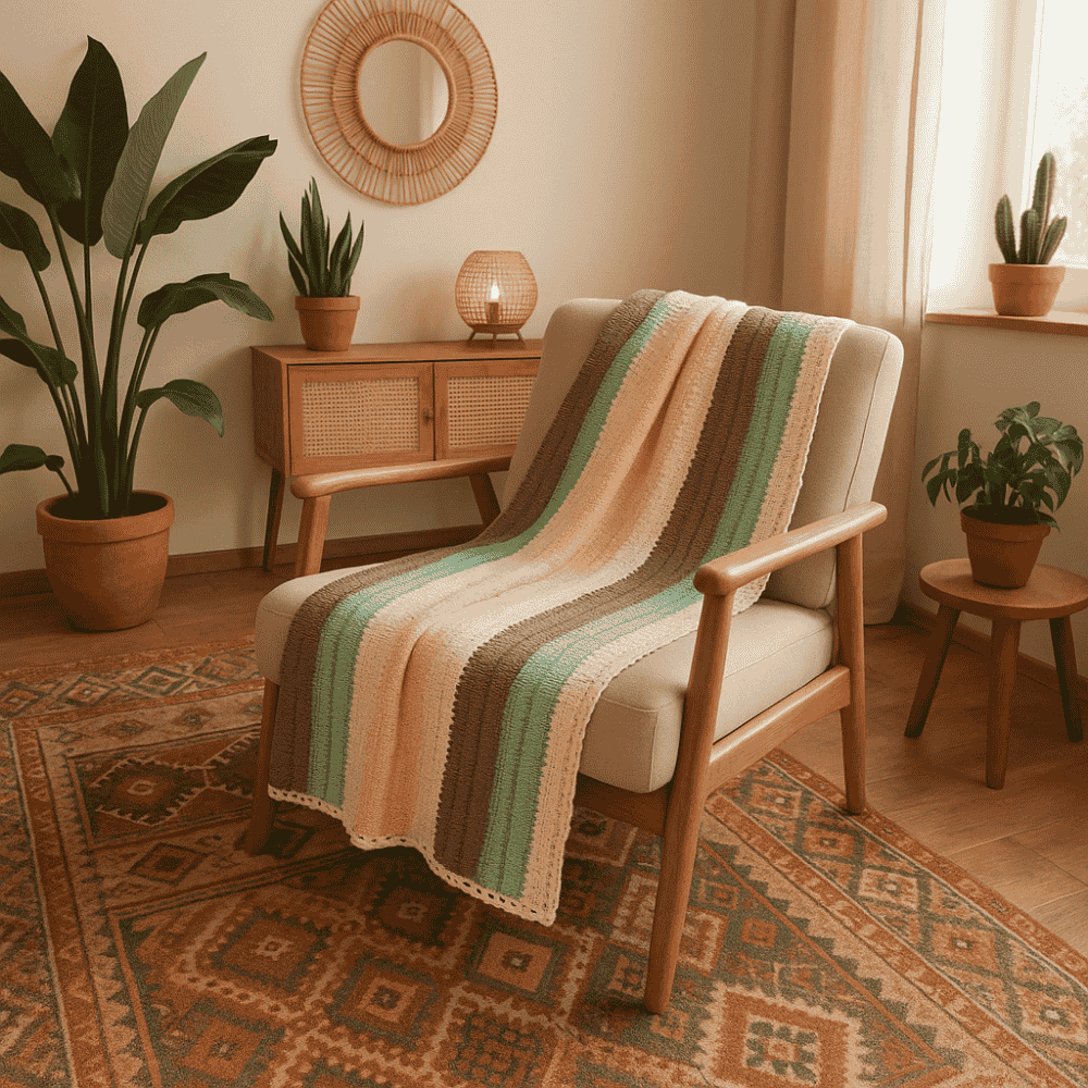 Earthy Toned Cotton Crochet Throw – Handcrafted