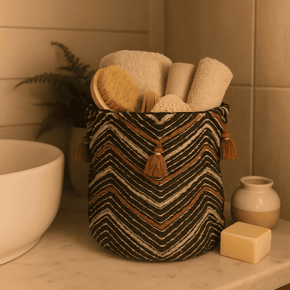 Textured Zig-zag Multi-purpose Storage Basket – Cotton Storage Basket