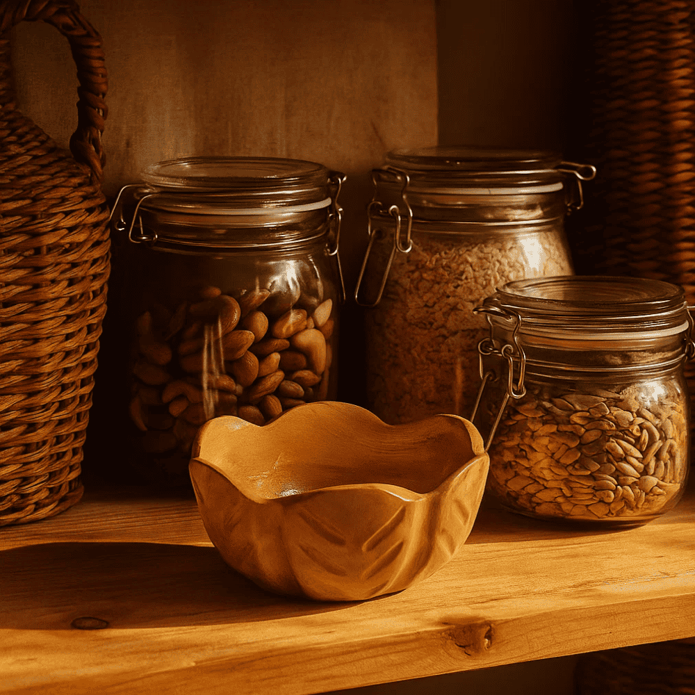 Handcut Pistachio Nut Bowl – Flower-Shaped Wooden Snack Dish