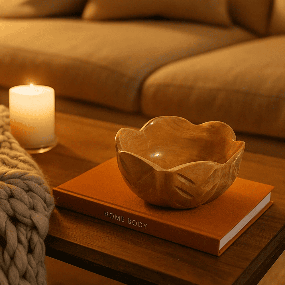 Handcut Pistachio Nut Bowl – Flower-Shaped Wooden Snack Dish
