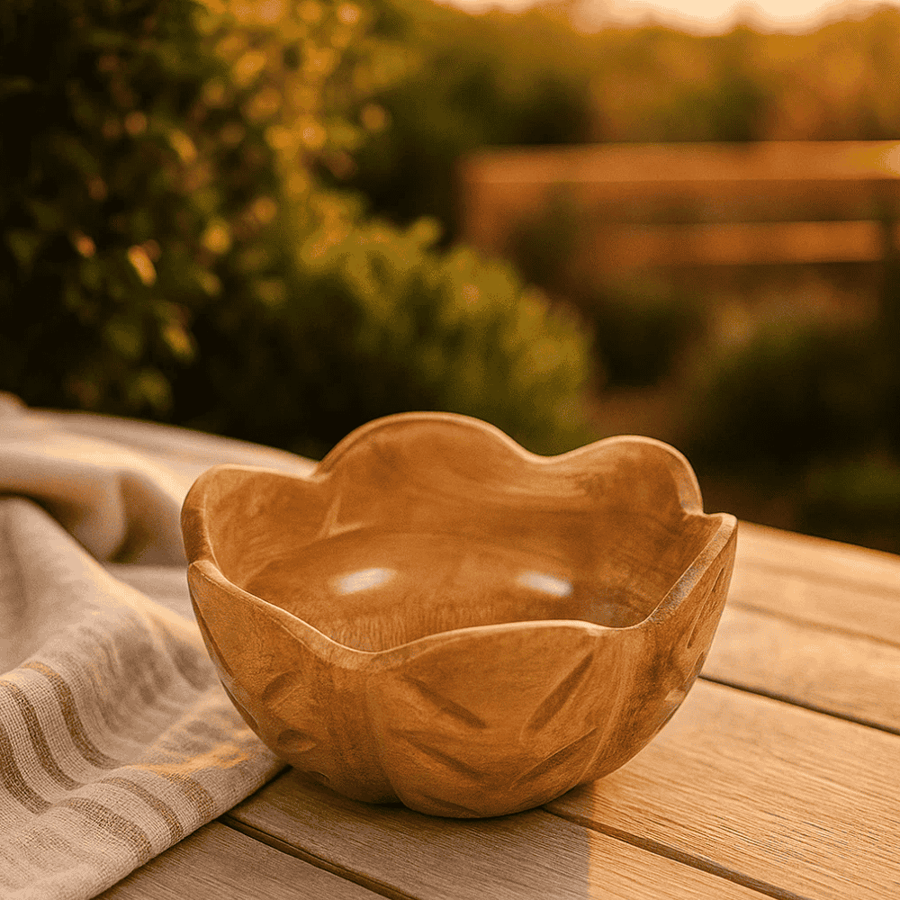 Handcut Pistachio Nut Bowl – Flower-Shaped Wooden Snack Dish