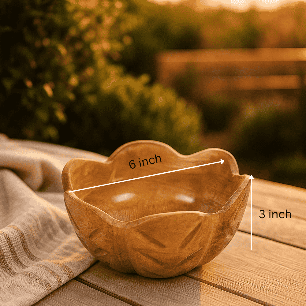 Handcut Pistachio Nut Bowl – Flower-Shaped Wooden Snack Dish