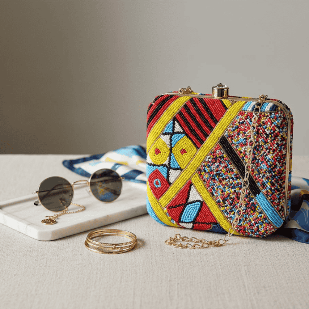 Glass Beads Ornate Clutch Bag