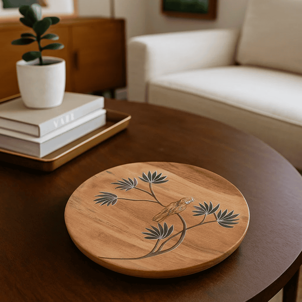 Enamelled Acacia Wood Plate
