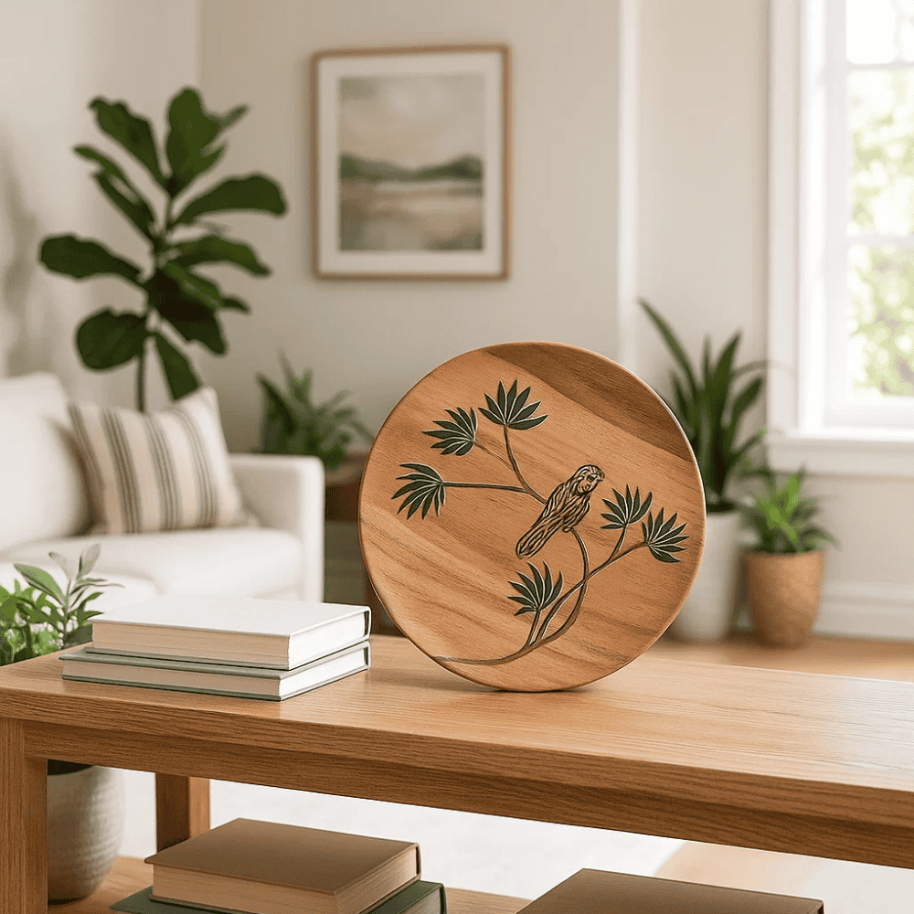 Enamelled Acacia Wood Plate