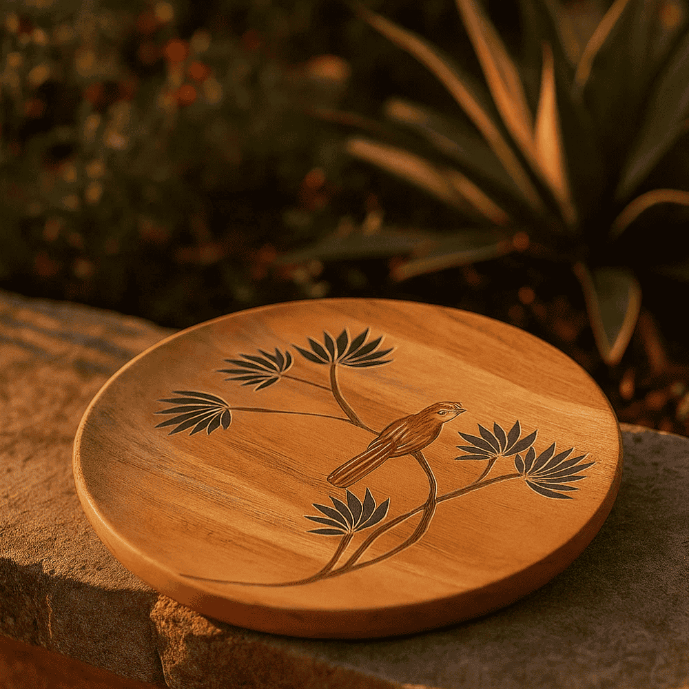 Enamelled Acacia Wood Plate