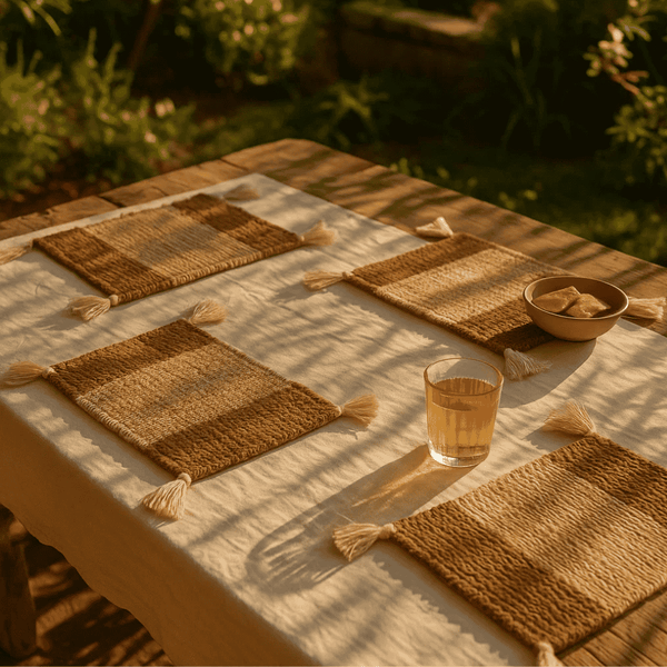 Cocoa Placemats | Handwoven Cotton Colorblock Set of 4 Dining
