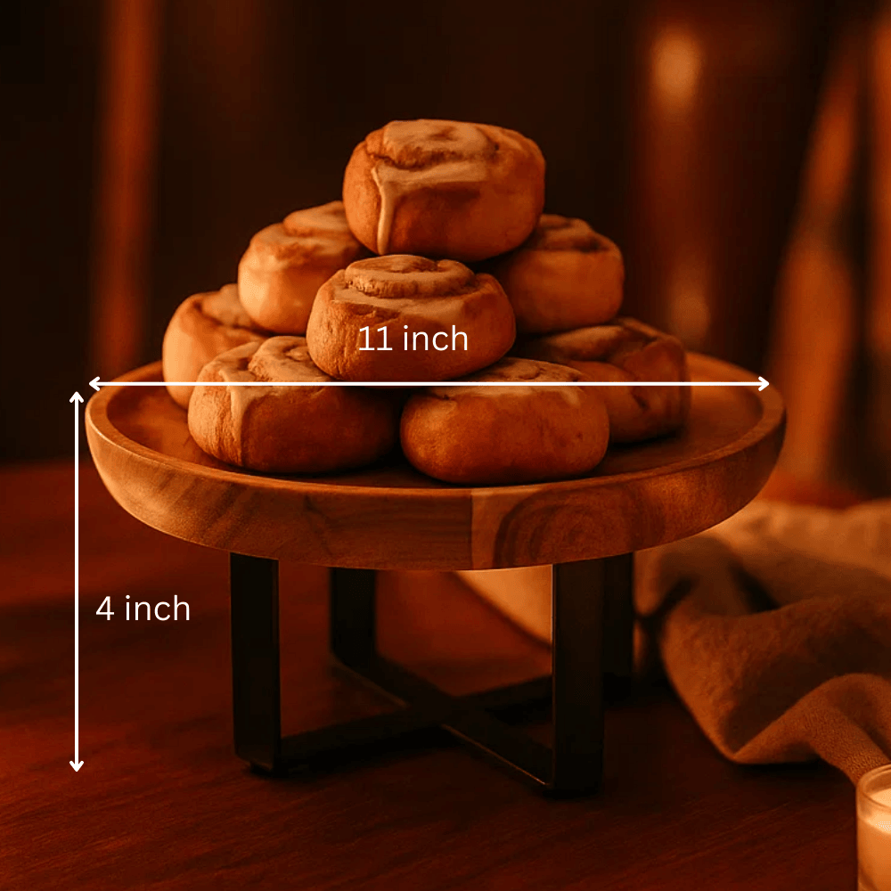 Minimal Acacia Wood &amp; Iron Cake Stand