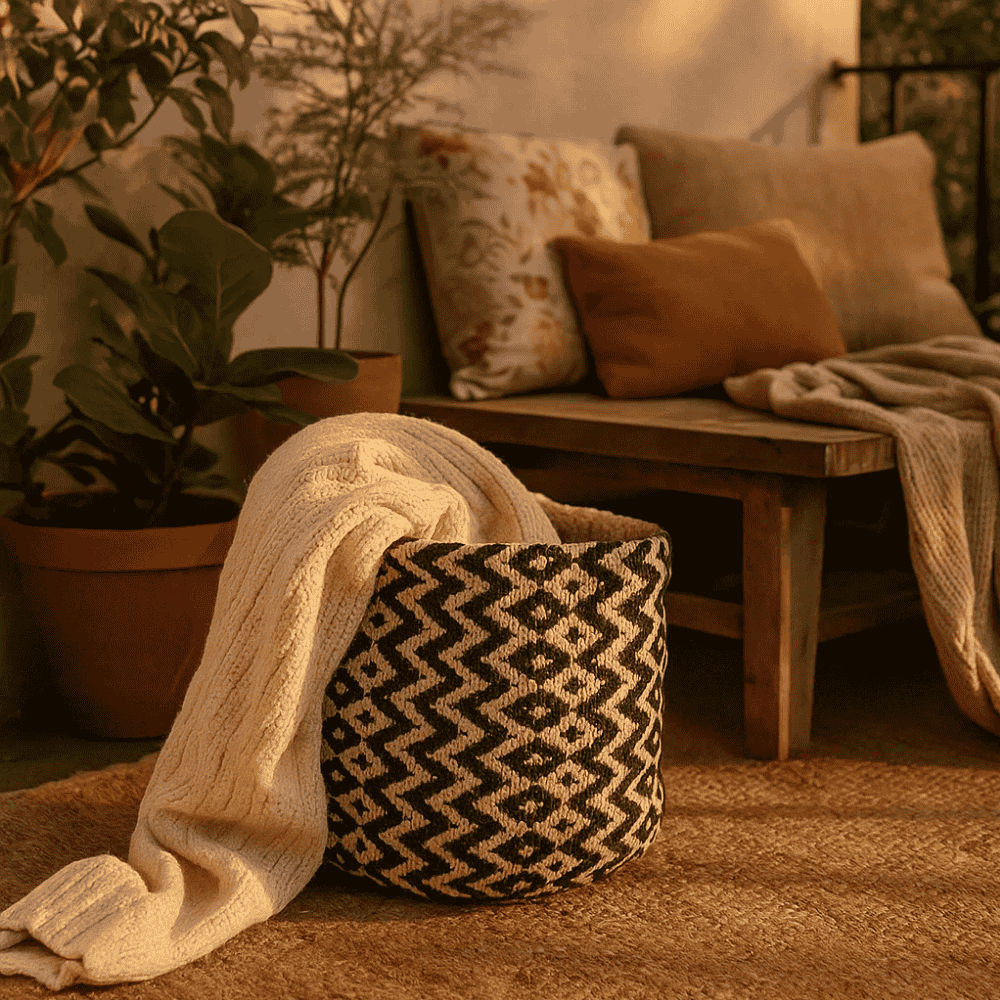 Handwoven Cotton &amp; Jute Basket