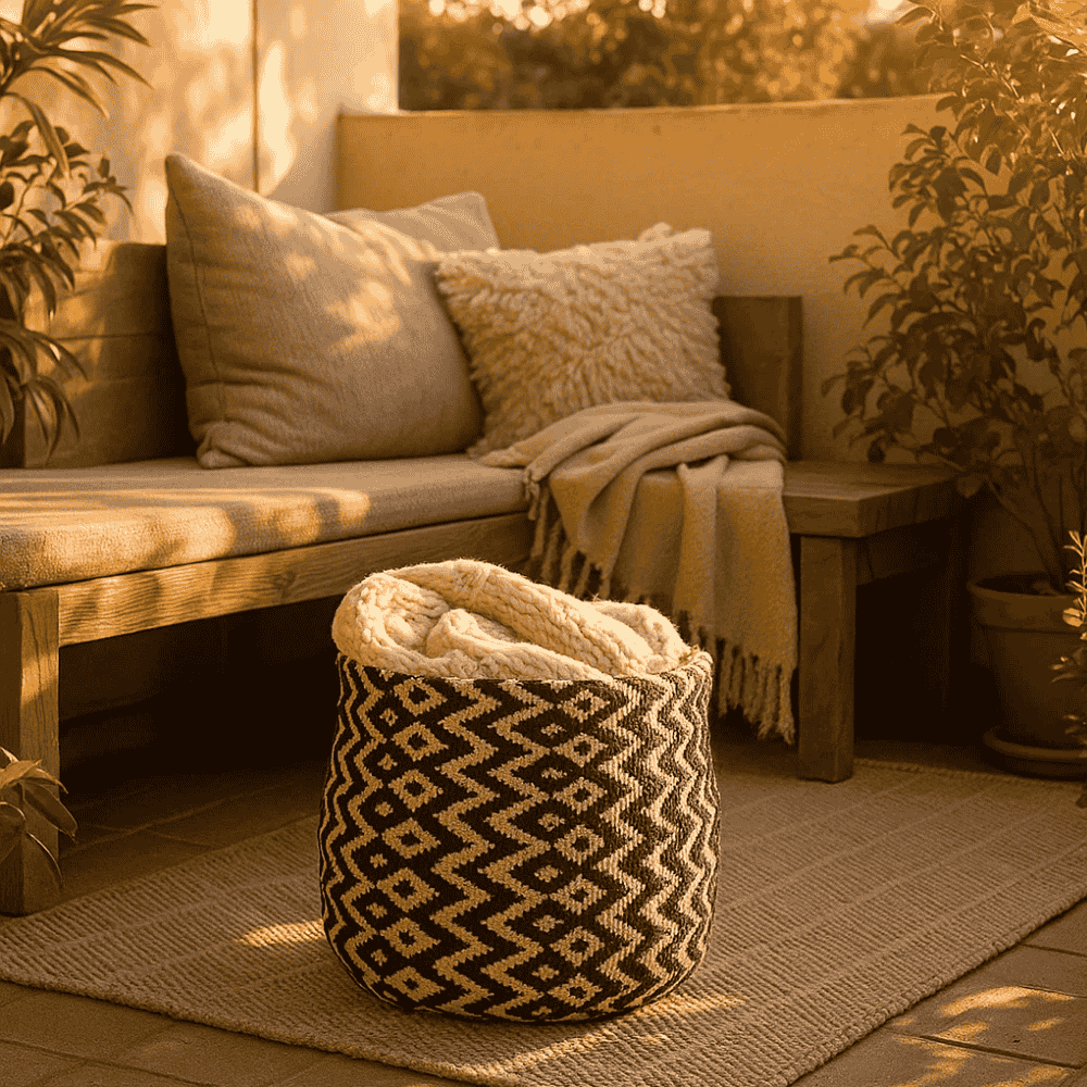 Handwoven Cotton &amp; Jute Basket
