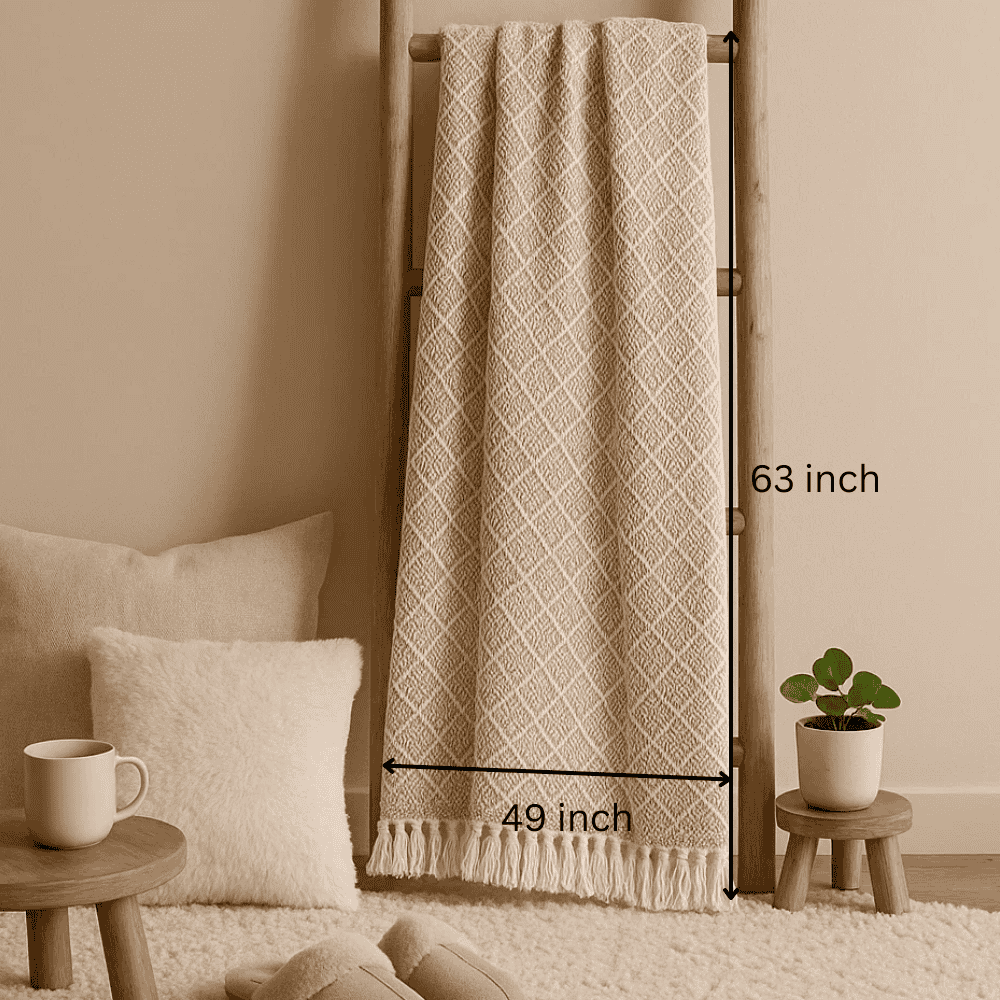 Handwoven Cotton Striped &amp; Lattice Tasseled Throw