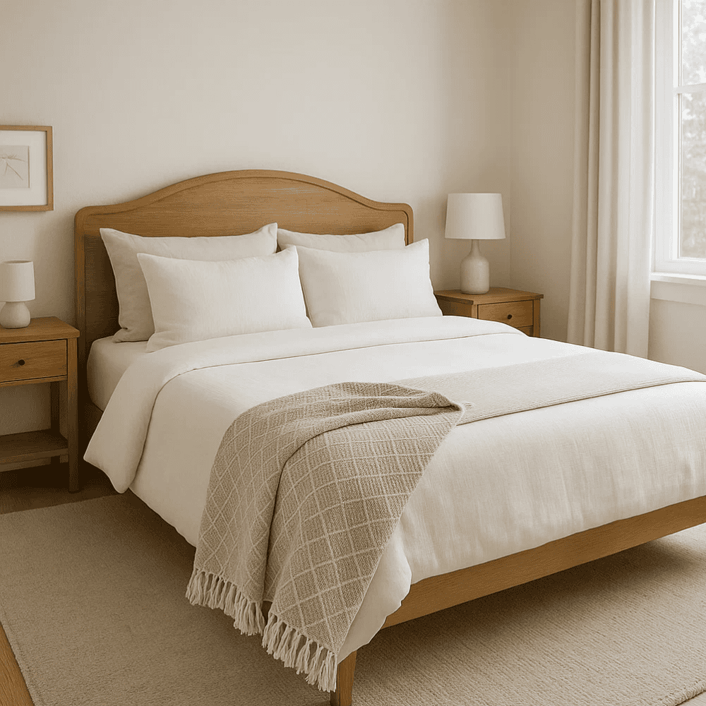 Handwoven Cotton Striped &amp; Lattice Tasseled Throw