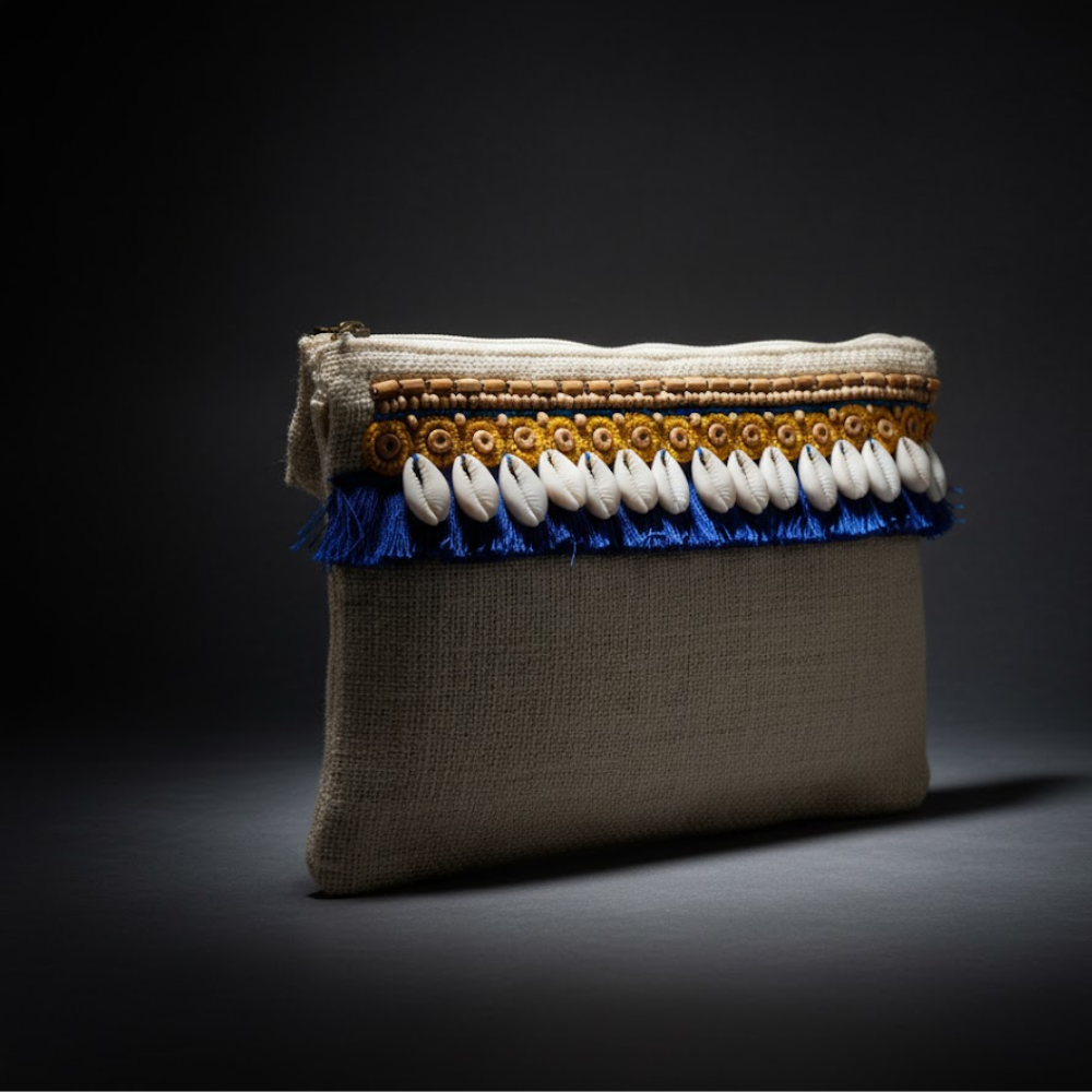 Beads & Fringes Embellished Jute Pouch
