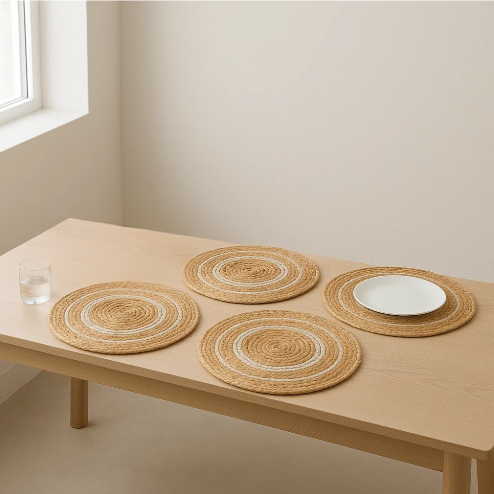 Hand Jute Braided Placemats (Set of 4) – Eco-Friendly Natural Dining Table Mats