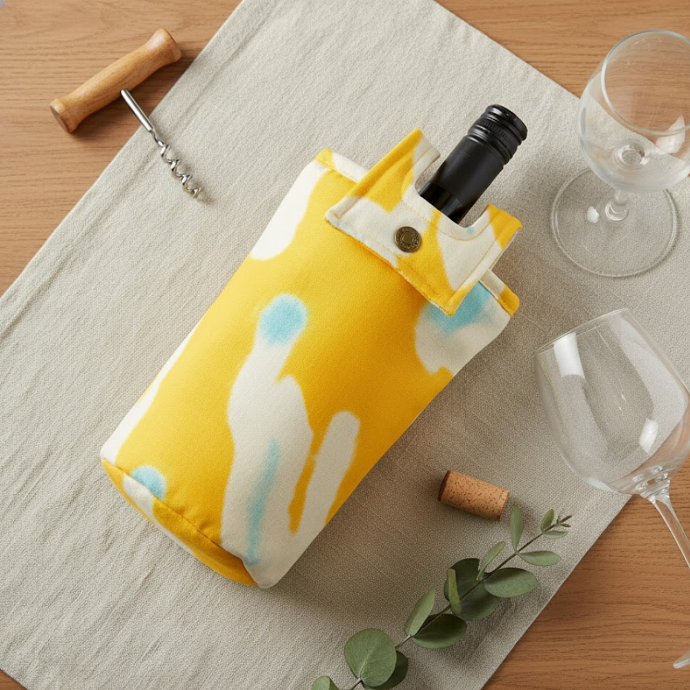 Abstract Yellow Fabric Wine Bottle Bag