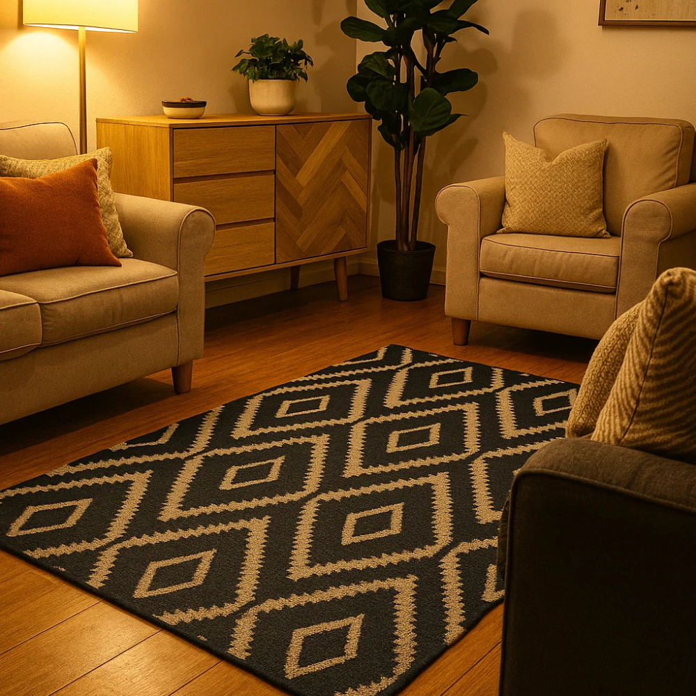 Handwoven Monotone Diamond Jute & Wool Rug – Artisan Black & Natural Rug