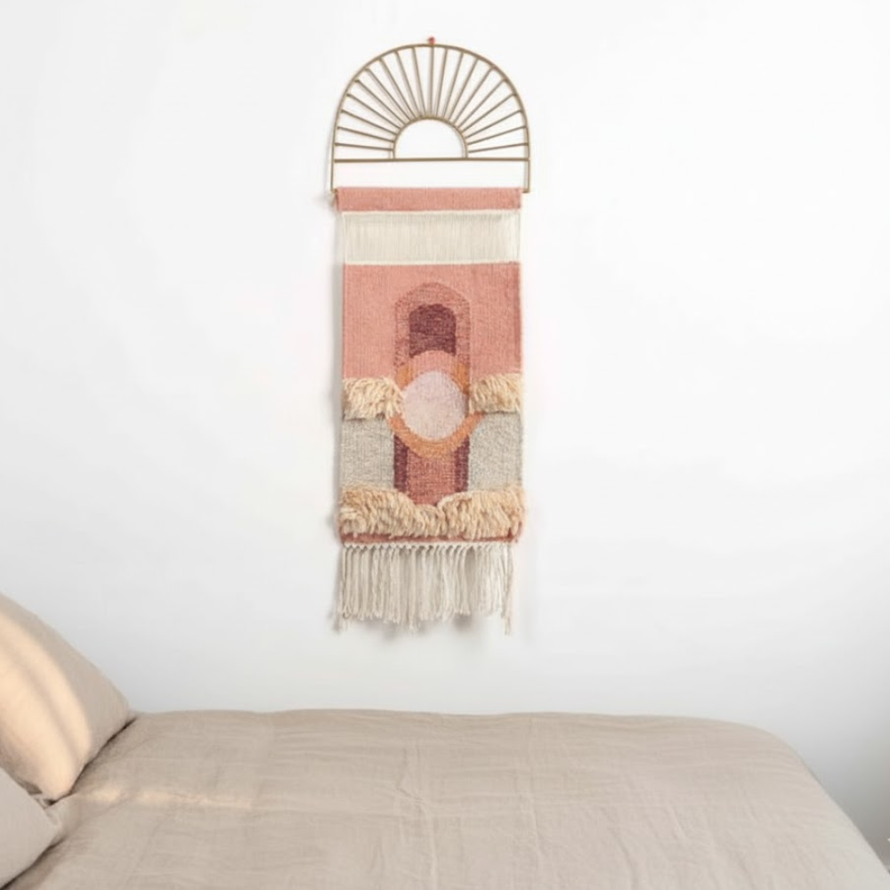 Pastel Wall Hanging with Fringes – Handwoven Cotton & Wool Boho Wall Art
