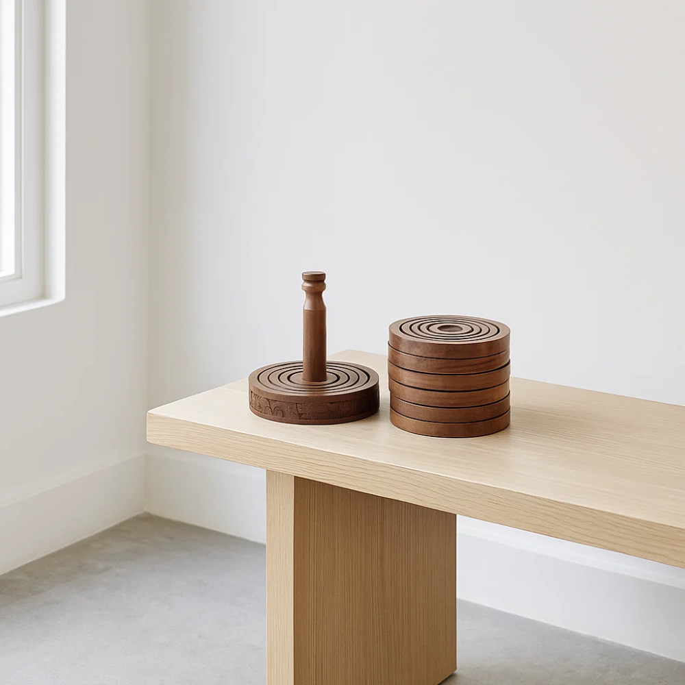 Classic Wooden Round Coasters (Set of 6) – Handcrafted Rustic Wooden Coaster Set with Natural Grain Detailing