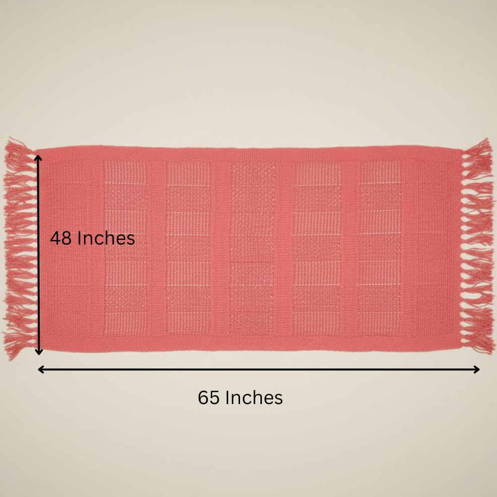 Knitted Coral Red Tasseled Throw – Handwoven Cotton Blanket with Vibrant Color & Tassel Detailing