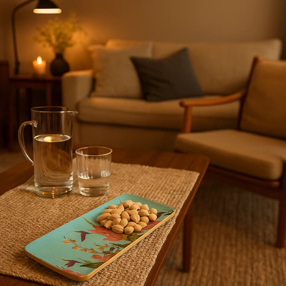 Floral Motif Wooden Tray –  handcrafted Mango Wood Serving Tray