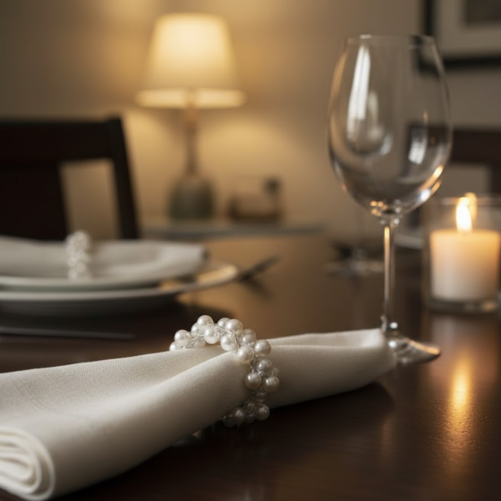 Pearl Embellished Napkin Rings – Set of 4