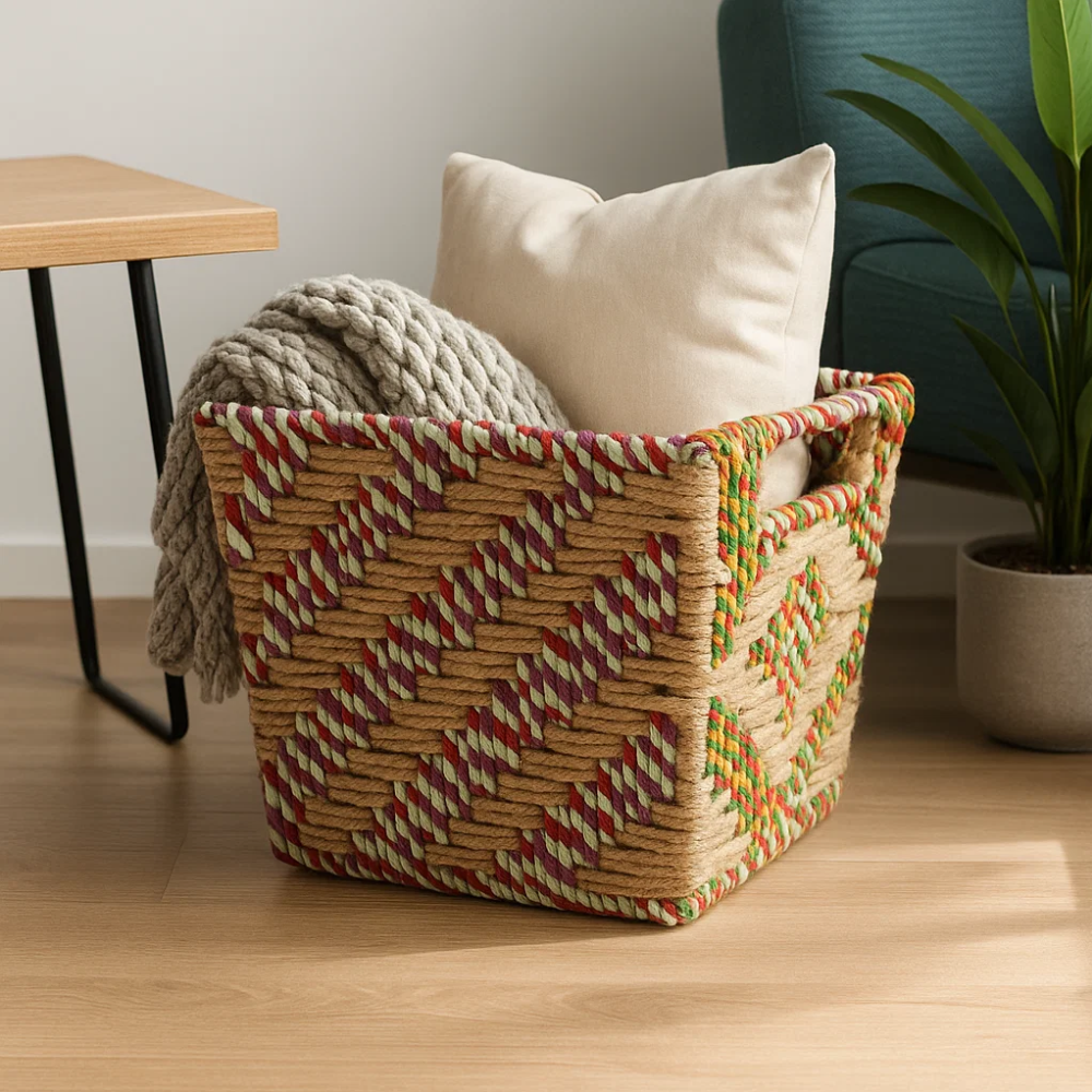 Boho Handwoven Twill Patterned Storage Basket