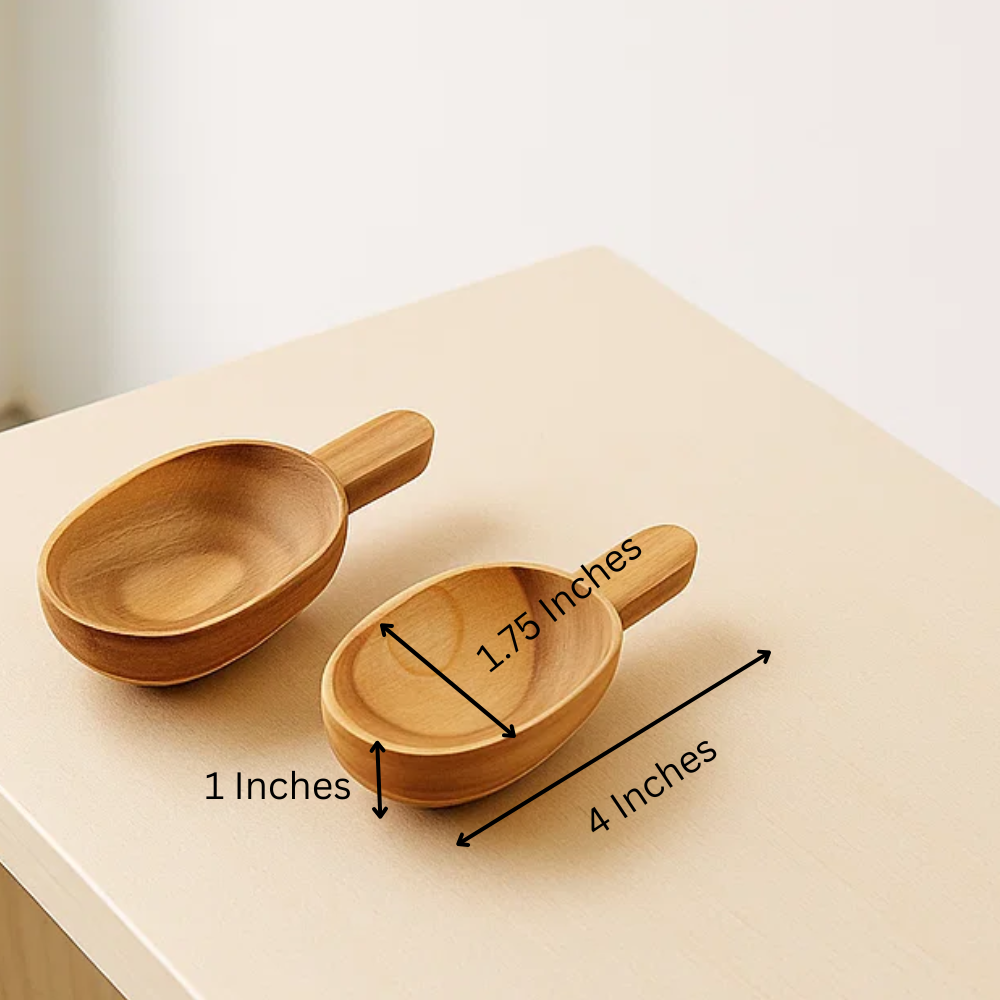 Hand Carved Teak Wood Classic Scooper (Set of 2, Small) – Artisan Teak Wood Serveware with Sleek Detailing