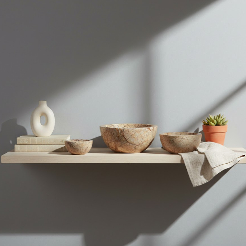 Marble Turned Classic Round Bowls (Set of 3)