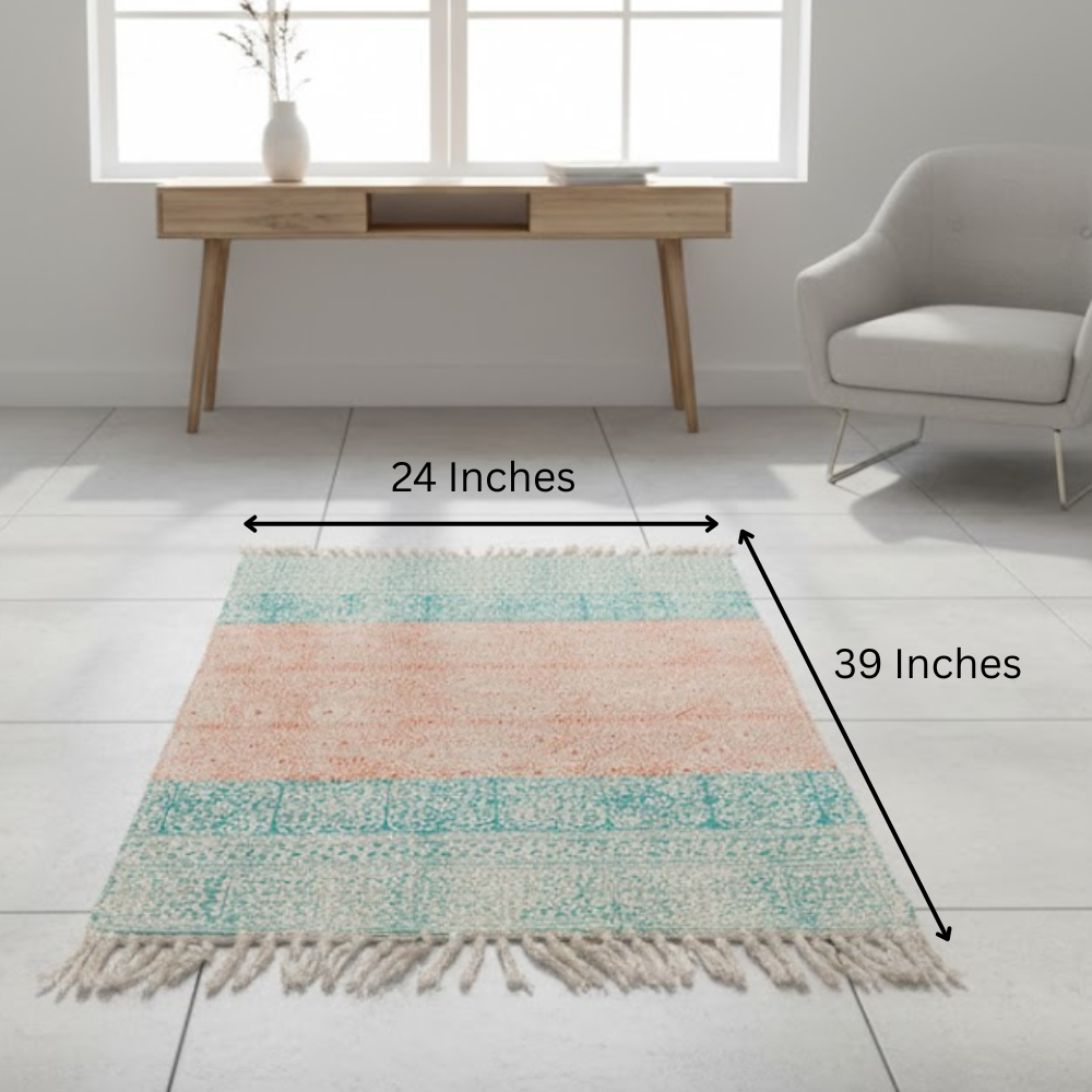 Art Deco Cotton Rug with Tassels – Handwoven Artisan Cotton Rug with Geometric Detailing